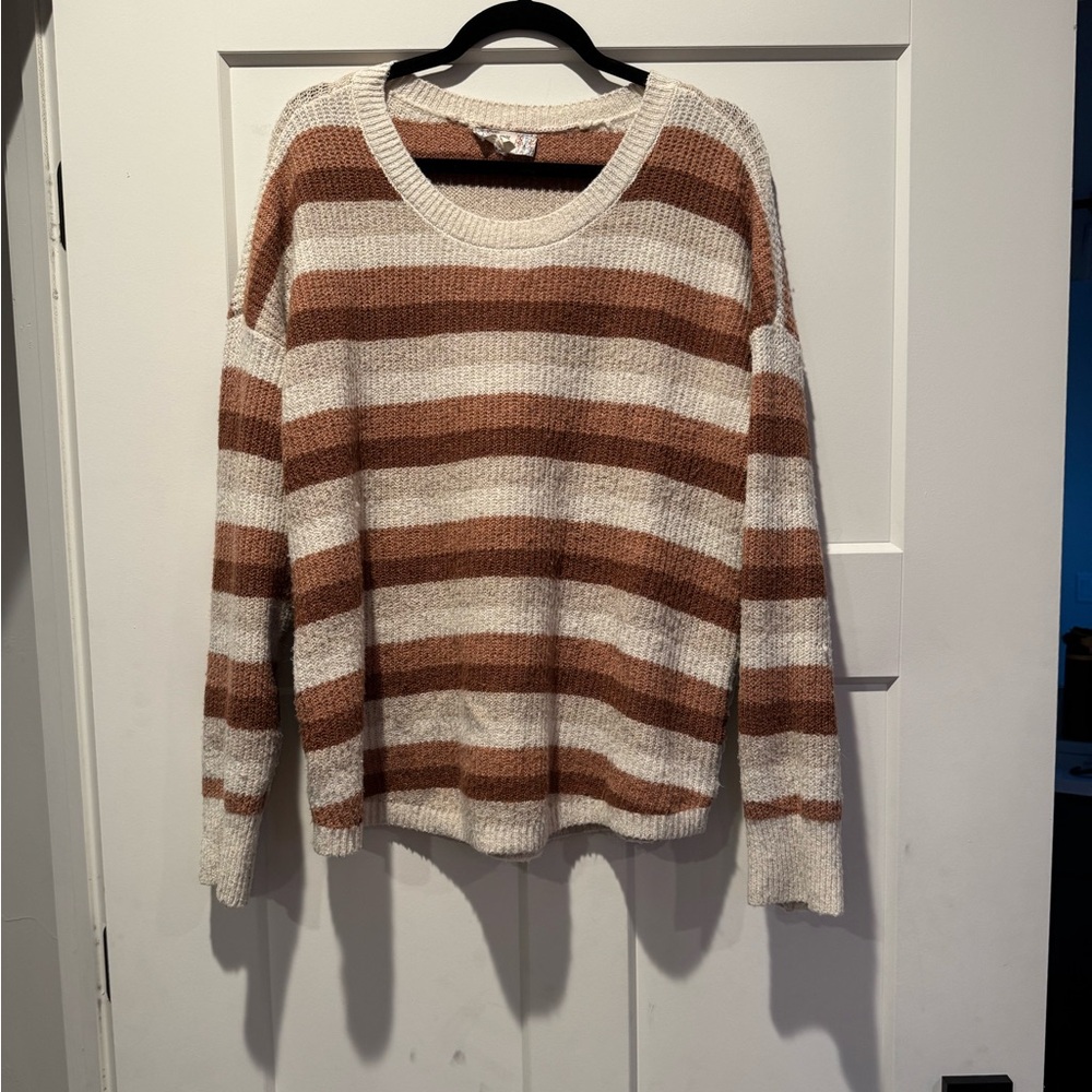 Pink Republic Brown and Cream Striped Sweater with Side Criss-Cross Details
